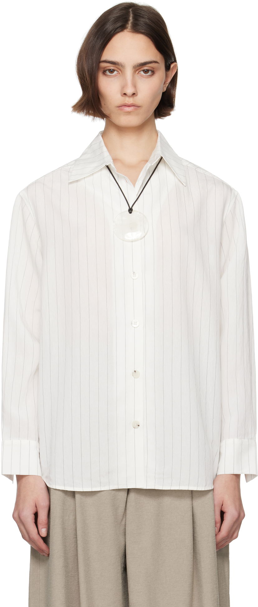 Сорочка Nanushka Nanushka Fryda Pinstriped Button-Down Shirt білий | NW25SSTP26400