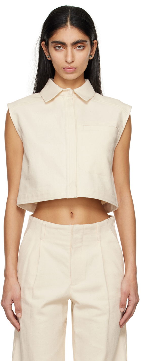 Сорочка Loulou de Saison Loulou de Saison Adora Cropped Sleeveless Shirt білий | ADORA