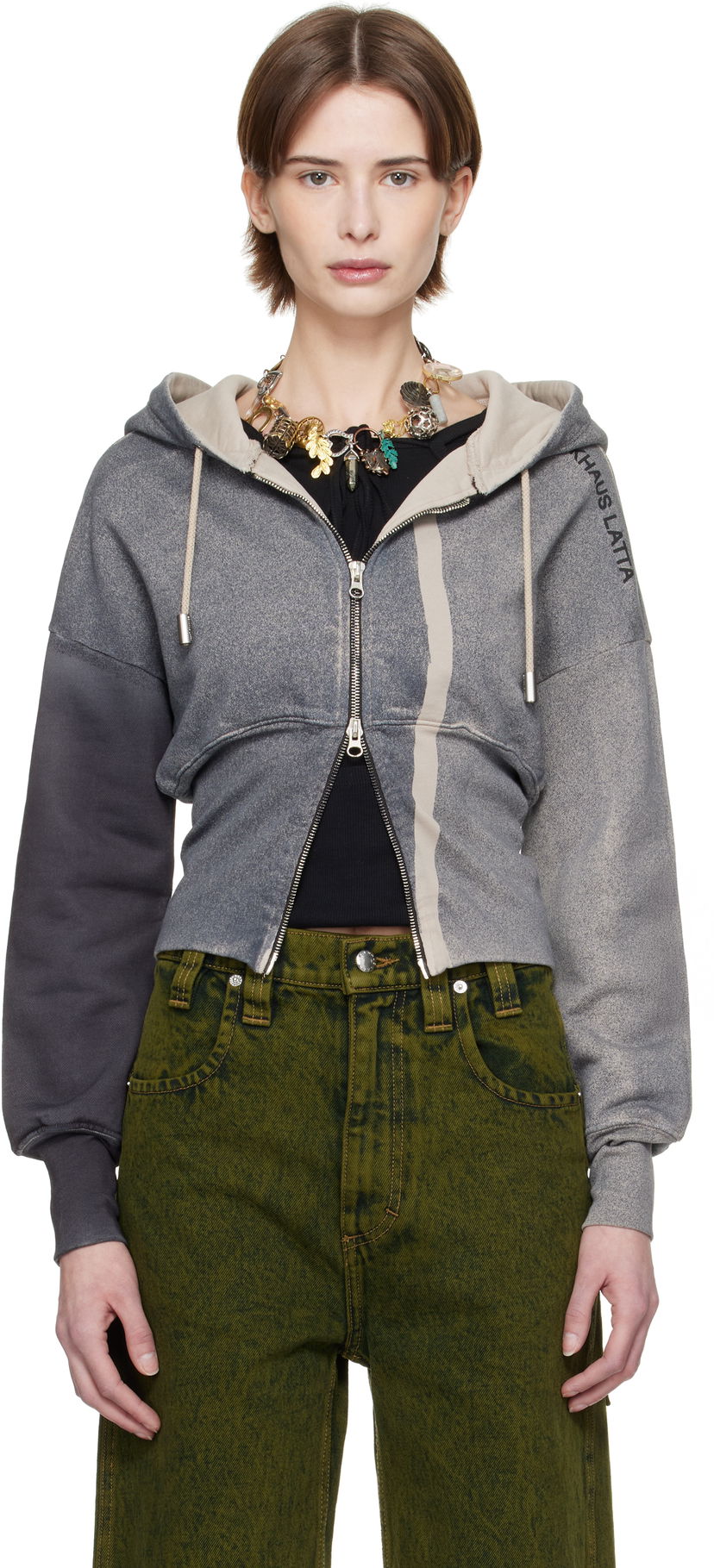 Світшоти Eckhaus Latta Eckhaus Latta Snatched Zip-Up Hoodie Сірий | 4000-EL-PS25-S -