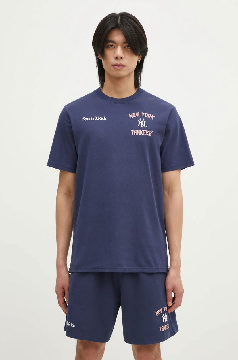 Футболка Sporty & Rich Home Run New York Yankees Graphic Print T-Shirt Синій | TO043505300BL32