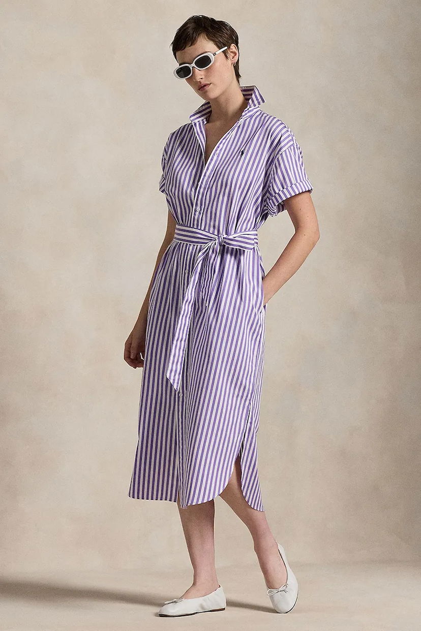 плаття Polo by Ralph Lauren Cotton Striped Midi Polo Shirt Dress with Tie-Waist Різнокольоровий | 211959911