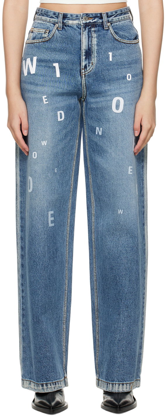 Джинси We11done Random Logo Straight Leg Jeans Синій | WD-DP3-22-387-W-NV