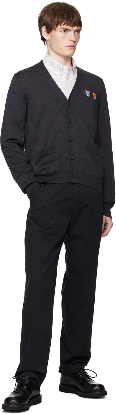 Cветр MAISON KITSUNÉ Double Bold Fox Head Patch Regular Cardigan Сірий | OM051CFKT1036, 3