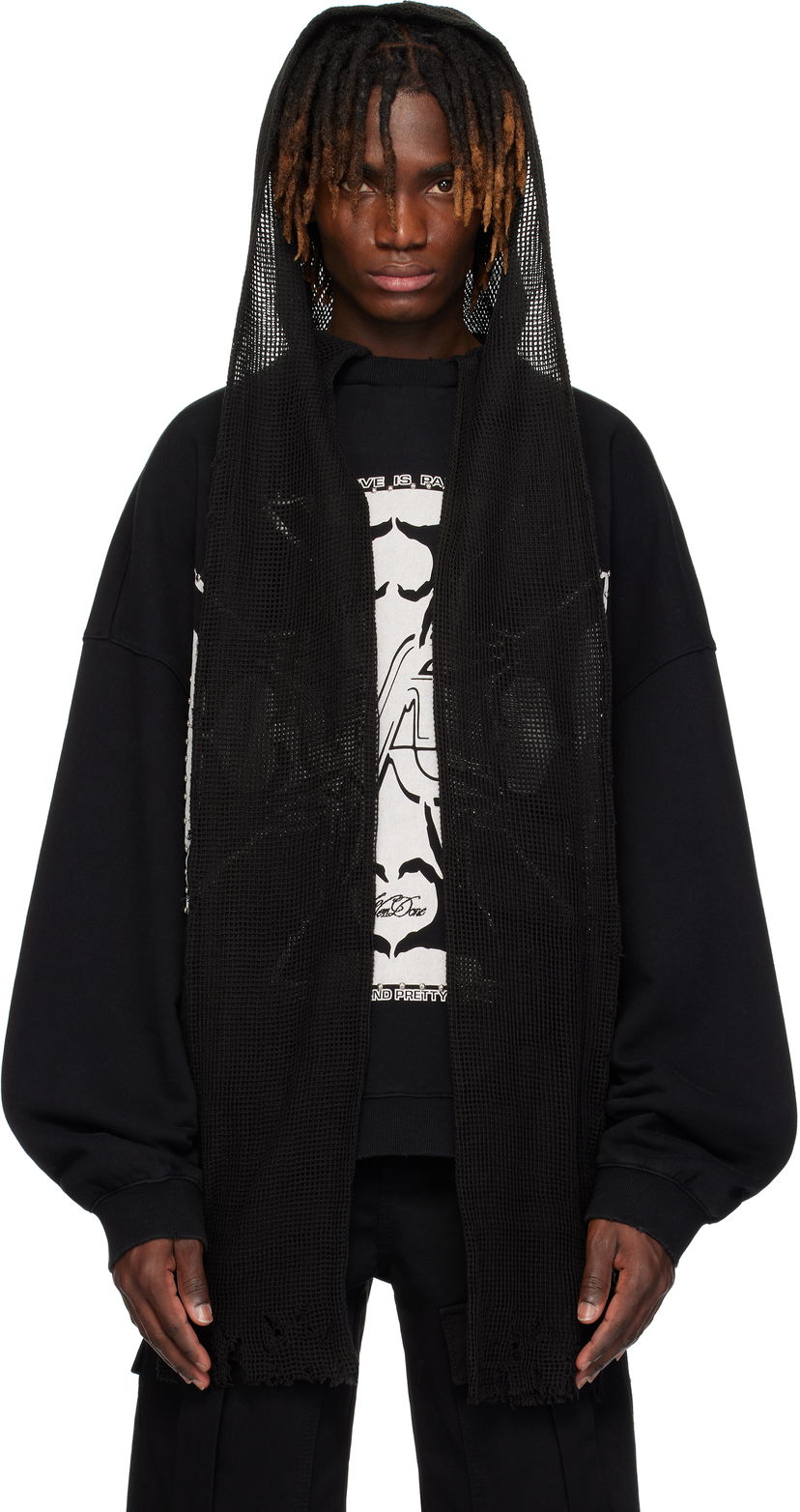 Світшоти We11done We11done Heart-Cross Long-Sleeved Muffler Hoodie чорний | WD-TH0-25-845-U-BK