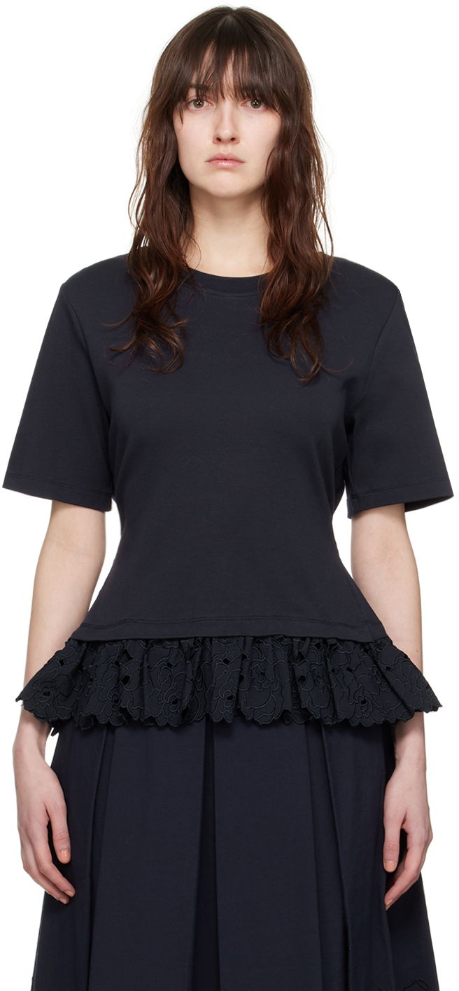 Футболка Erdem Erdem Layered Peplum T-Shirt темно-синій | PS24_R1JRT3_NCJ