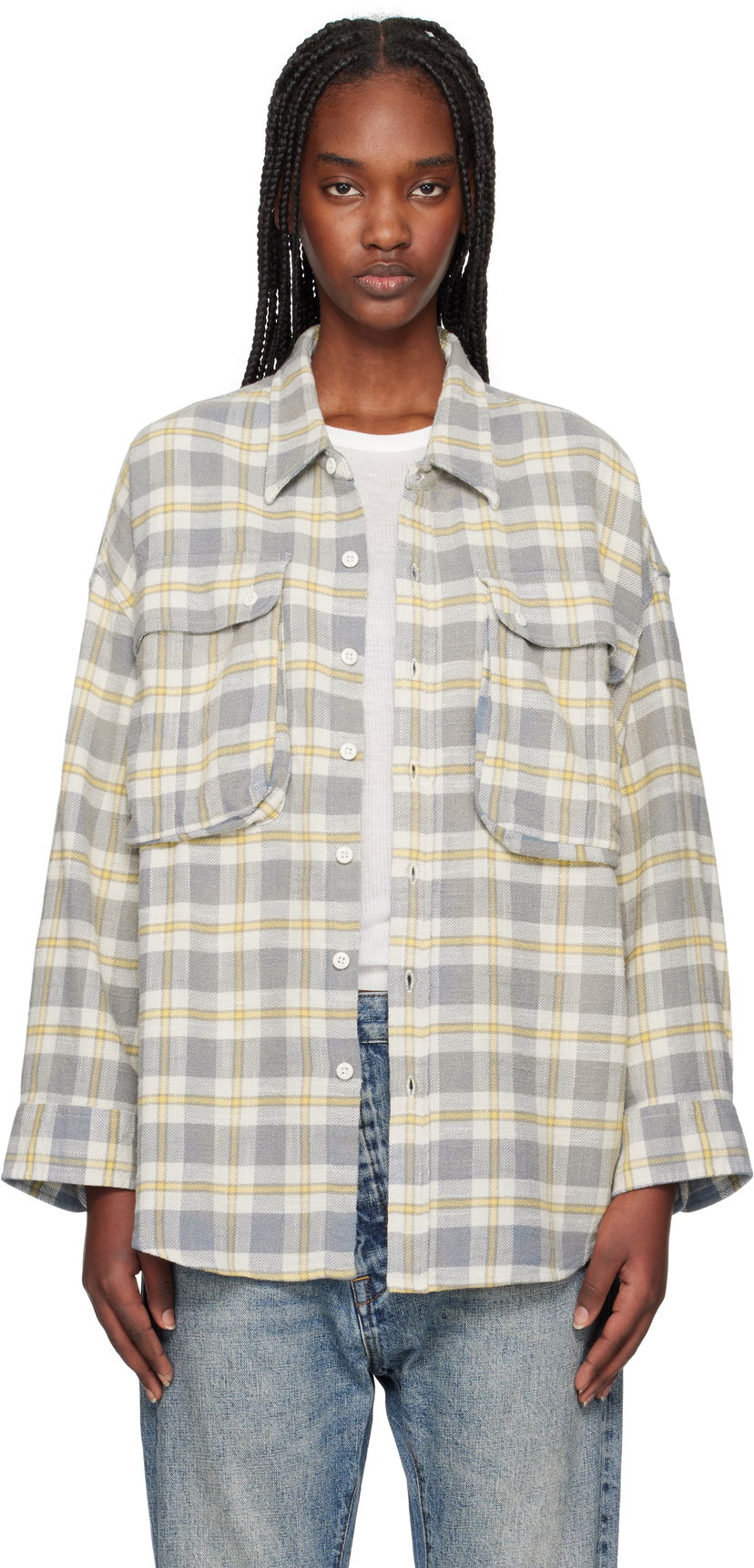 Сорочка R13 R13 Oversized Pocket Drop Neck Shirt Сірий | R13WR362-R467B