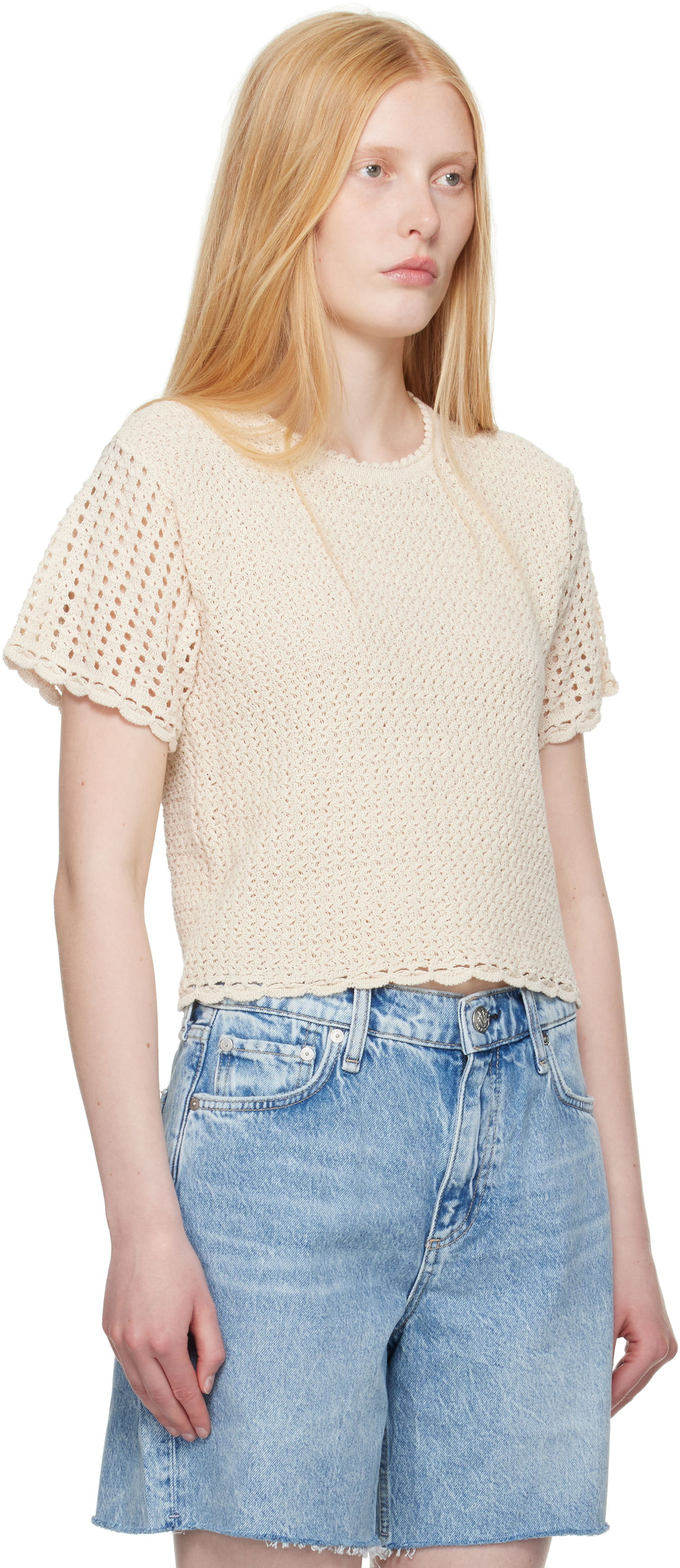 Футболка rag & bone rag & bone Khloe Open Knit Short Sleeve T-shirt бежевий | WAS25P016BR16, 1