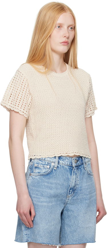 Футболка rag & bone rag & bone Khloe Open Knit Short Sleeve T-shirt бежевий | WAS25P016BR16, 1