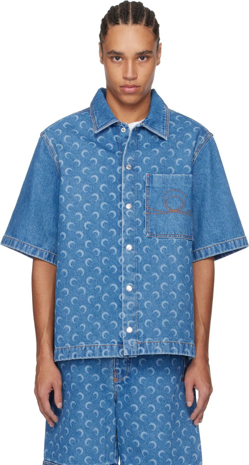 Сорочка Marine Serre Marine Serre Moon Laser Workwear Denim Shirt Синій | MSI017A CDEN0002