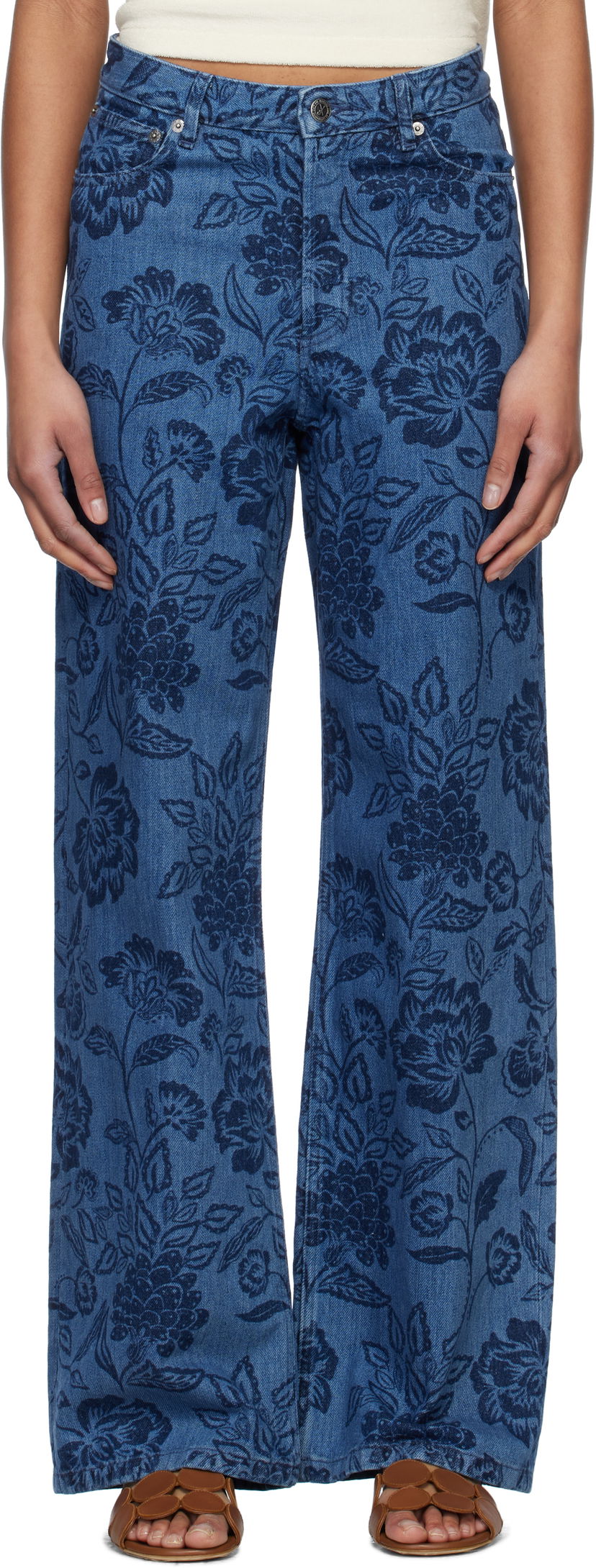 Джинси A.P.C. A.P.C. Elisabeth Floral-Print Wide-Leg Jeans Синій | COHGQ-F09181