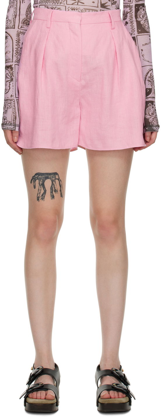 Шорти Nanushka Pleated Cotton-Linen Blend Shorts Рожевий | NW22PFST00633