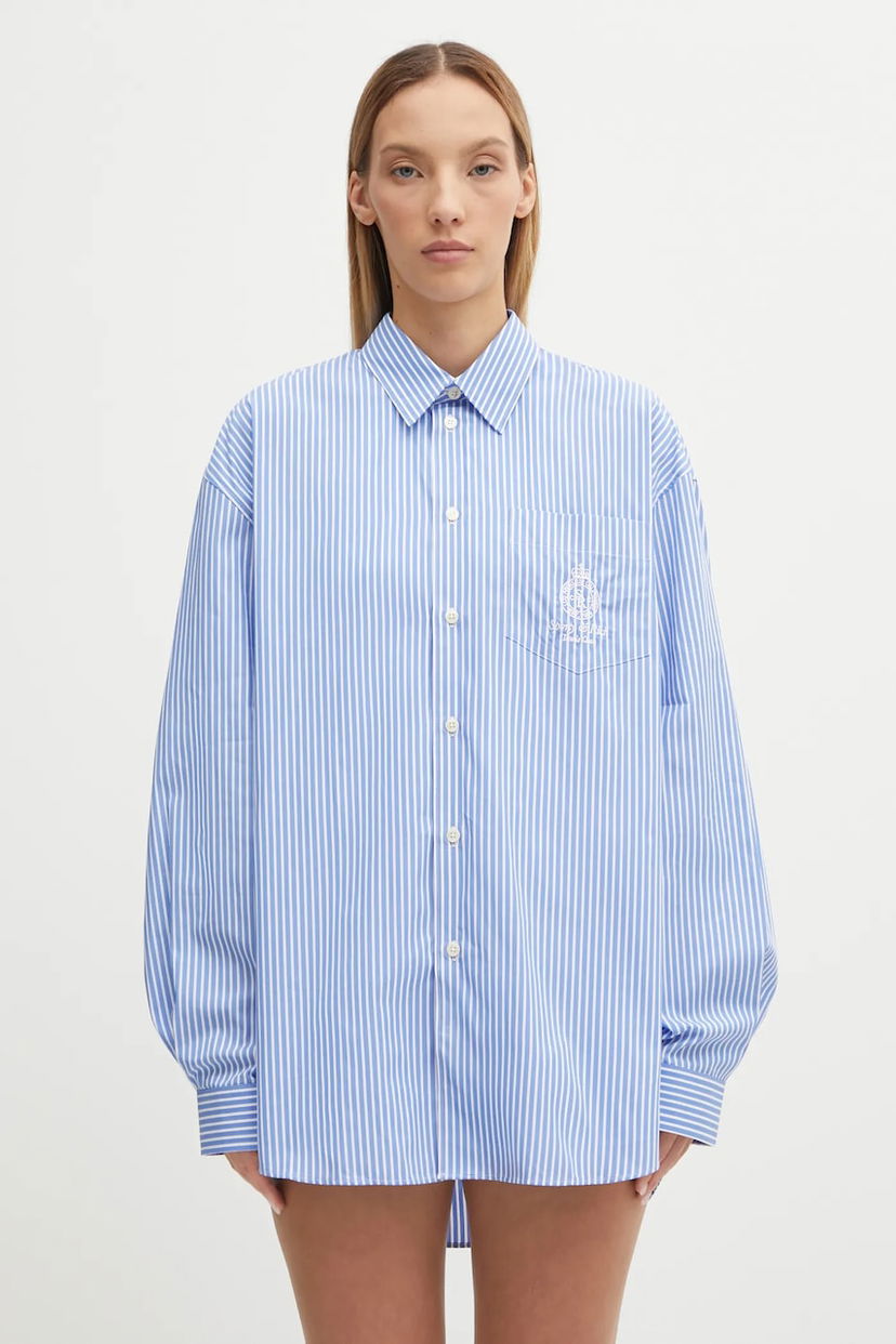Сорочка Sporty & Rich Sporty & Rich Crown Tennis Oversized Relaxed Shirt with Classic Collar Синій | SI006621304ST08