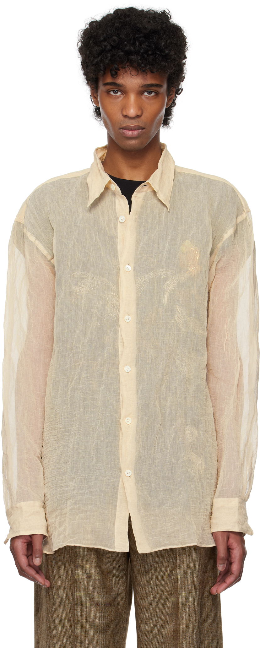Сорочка Dries Van Noten Dries Van Noten Metallic Thread Shirt бежевий | 251-020732-1265