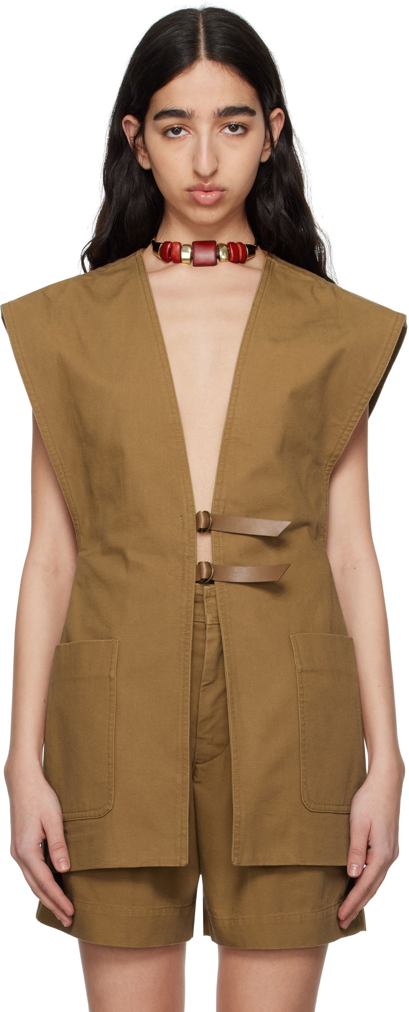 Жилет ISABEL MARANT Isabel Marant Falila Cotton Canvas Vest Коричневий | GI0053FA-C2F01I