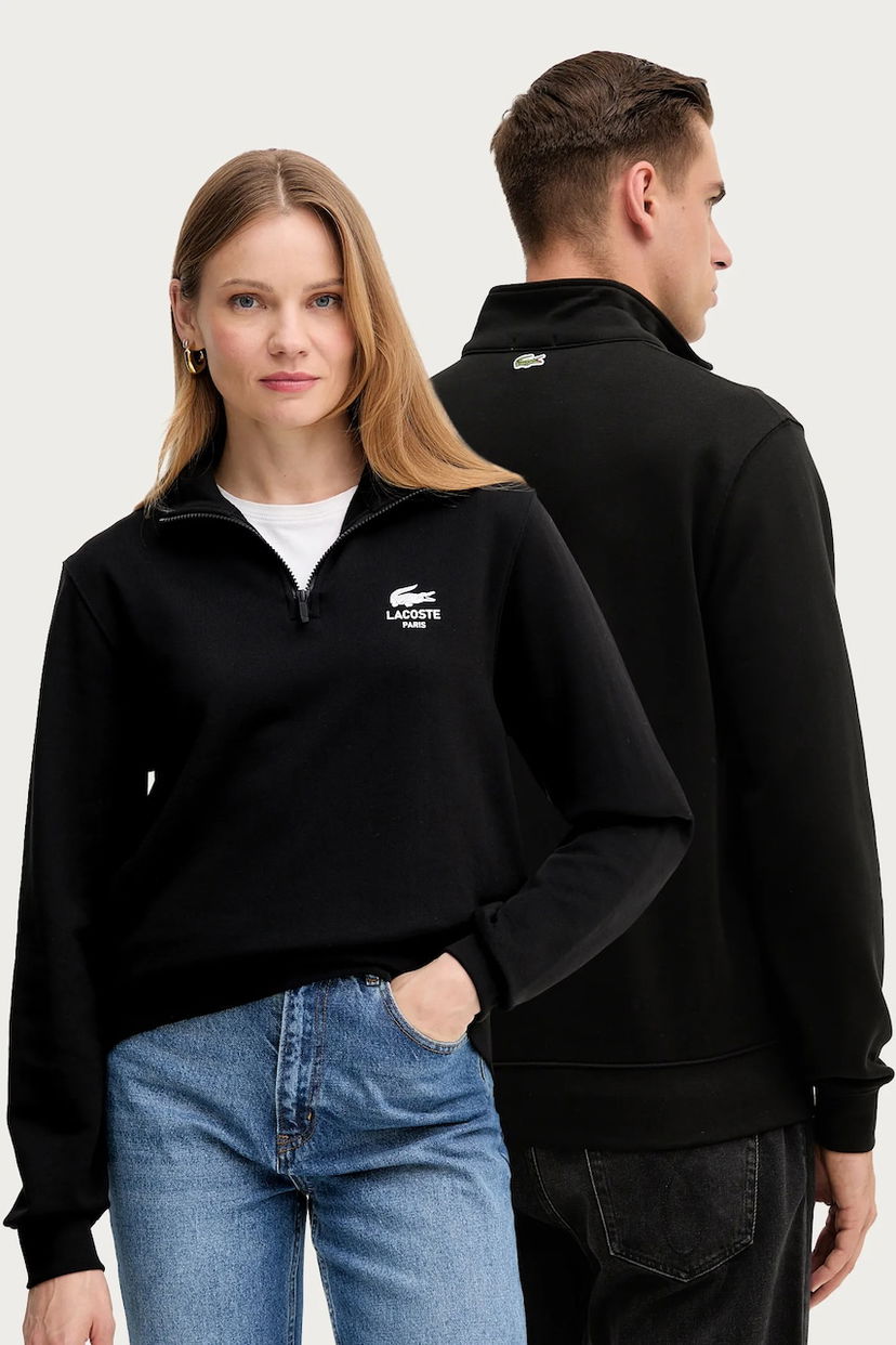 Світшоти Lacoste Cotton Half-Zip Sweatshirt with Paris Logo Print чорний | SH2735