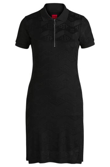 плаття BOSS Jacquard Knit Dress with Logo Zip Placket чорний | 50537774