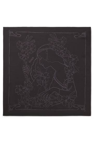 Шарф BOSS Silk-blend Bandana with Art Nouveau Print чорний | 50552642, 0