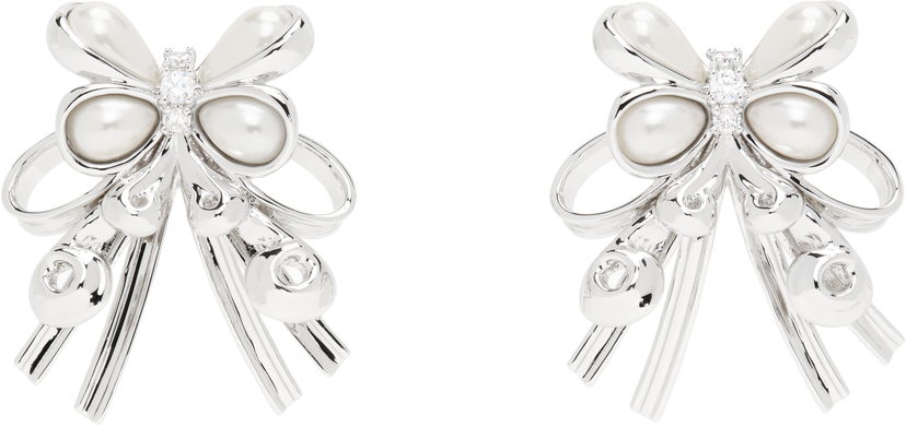 Сережки SHUSHU/TONG SHUSHU/TONG YVMIN Edition Pearl and Crystal Bow Earrings білий | 24714SLV00DN2