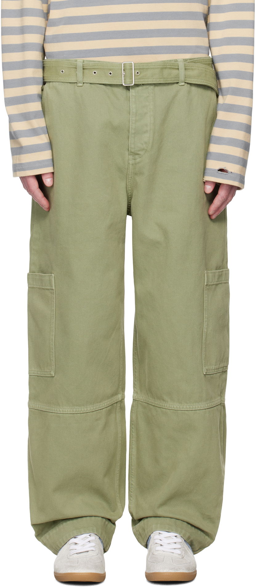 Штани карго MAISON KITSUNÉ Belted Utility Denim Cargo Pants Зелений | OM01104WD4012