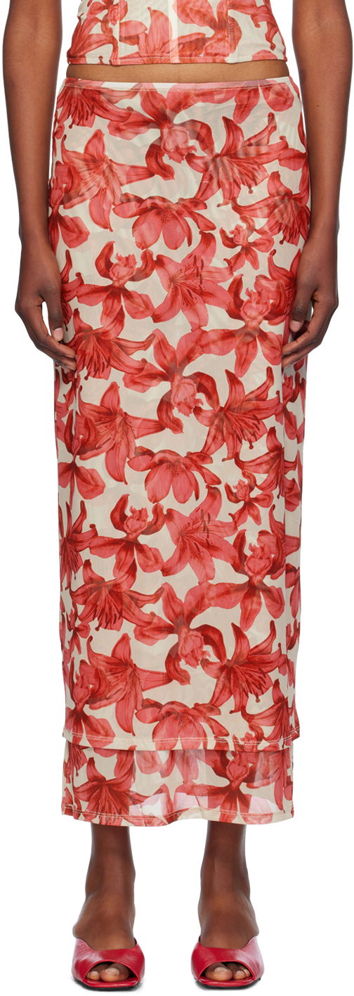 Спідниця Miaou Miaou Topanga Floral Print Midi Skirt Червоний | 4064PM2OAL