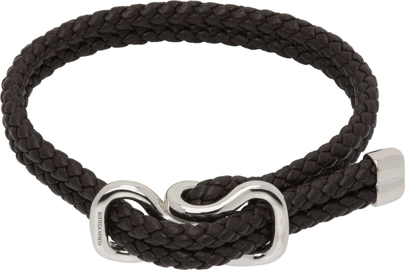 Браслет Bottega Veneta Bottega Veneta Braided Leather Bracelet with Silver-Tone Clasp чорний | 829387V507C2113