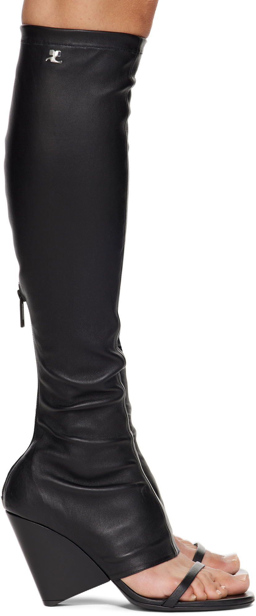 Одяг Courrèges Courrèges Oblique Wedged Leather Tall Boots чорний | 225SBT053AG0034