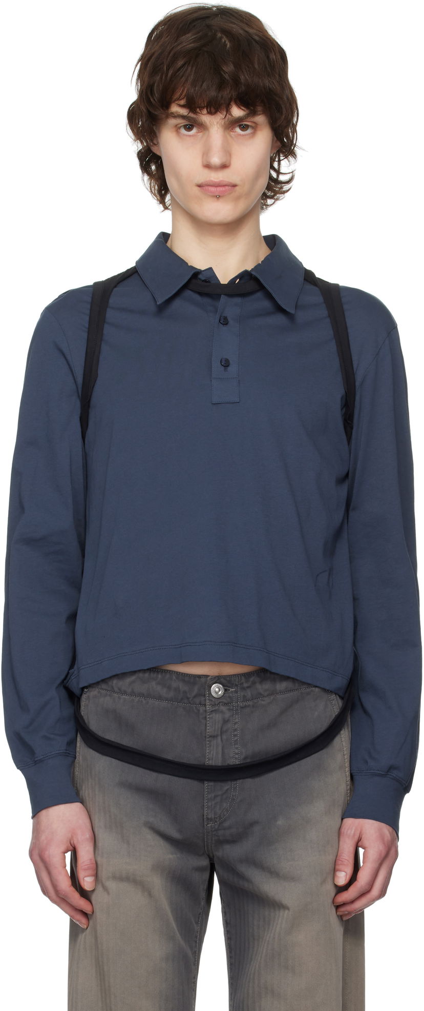 Сорочка поло Eckhaus Latta Eckhaus Latta Navy Cropped Polo Синій | 1202-EL-PS25-B - BLACKBERRY