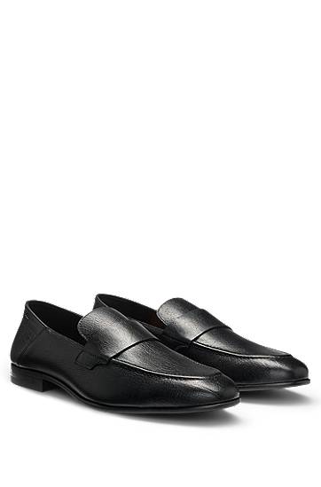 Кросівки та взуття BOSS Tumbled Leather Penny Loafers чорний | 50548074