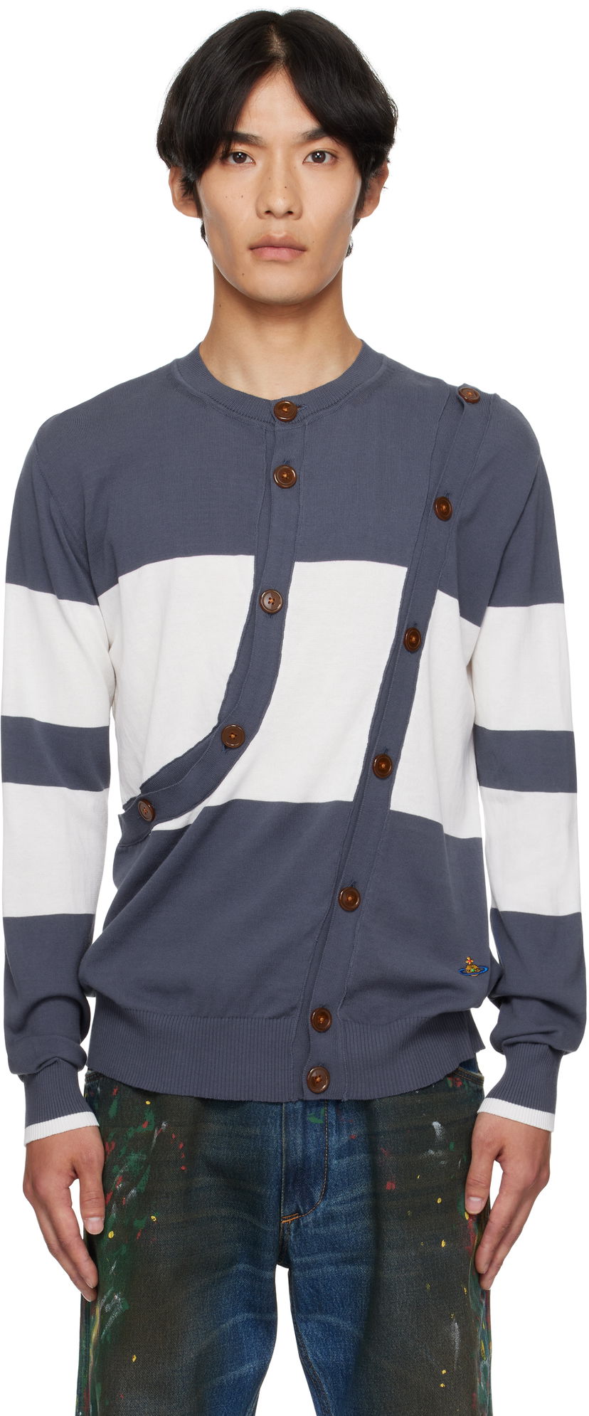 Cветр Vivienne Westwood Vivienne Westwood Ollie Striped Cardigan темно-синій | 2701002H-Y003F-