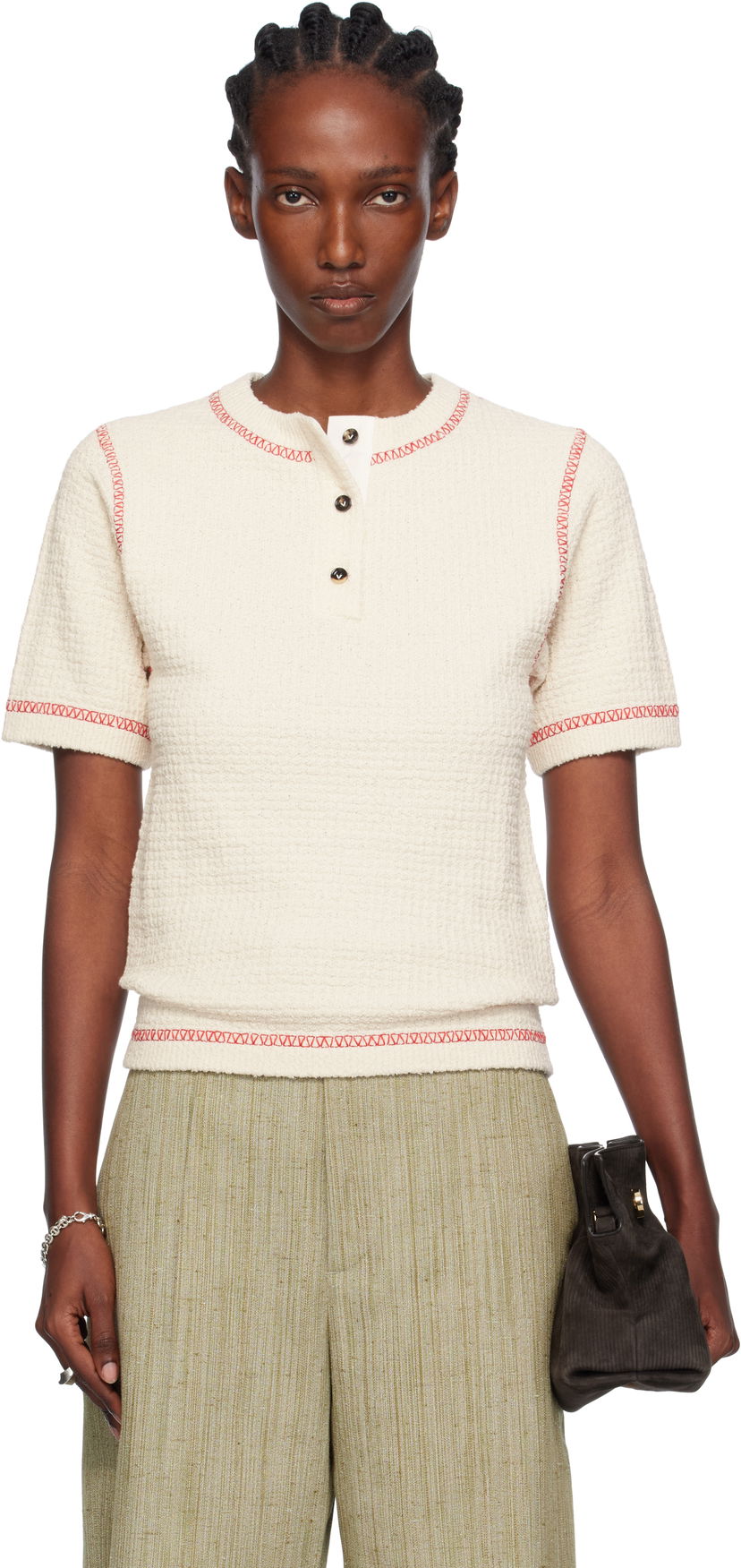 Сорочка поло Bottega Veneta Bottega Veneta Waffle Knit Polo Shirt білий | 825700 V5BD0