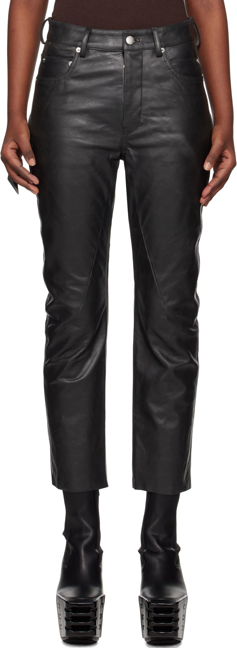 Штани Rick Owens Rick Owens Hollywood Detroit Cut Leather Pants чорний | RP01E7324 LTP