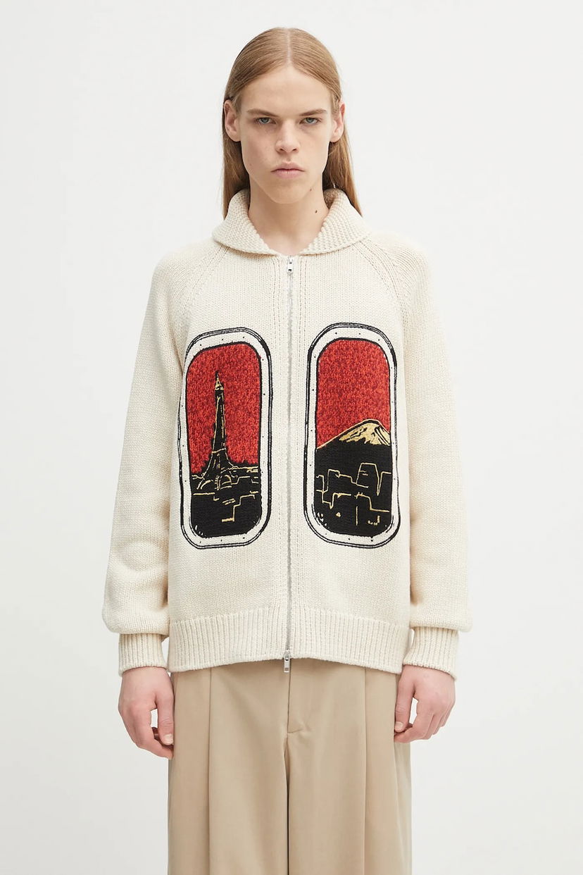Cветр KENZO City Landmark Graphic Zipped Wool Cardigan білий | FF65CA7453CF