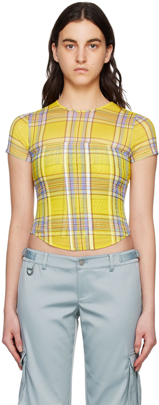 Кроп-топи Miaou Miaou Peri Plaid Corset T-Shirt Жовтий | 7018PM1DNP