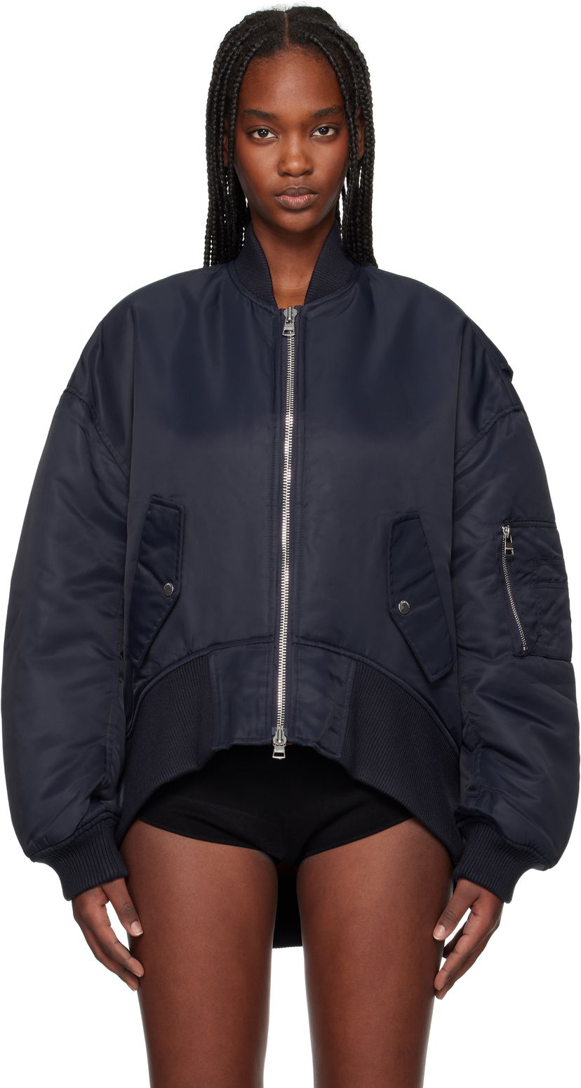 Куртка бомбер JW Anderson JW Anderson Oversized Bomber Jacket with Curved Hem темно-синій | JK0381-PG1696