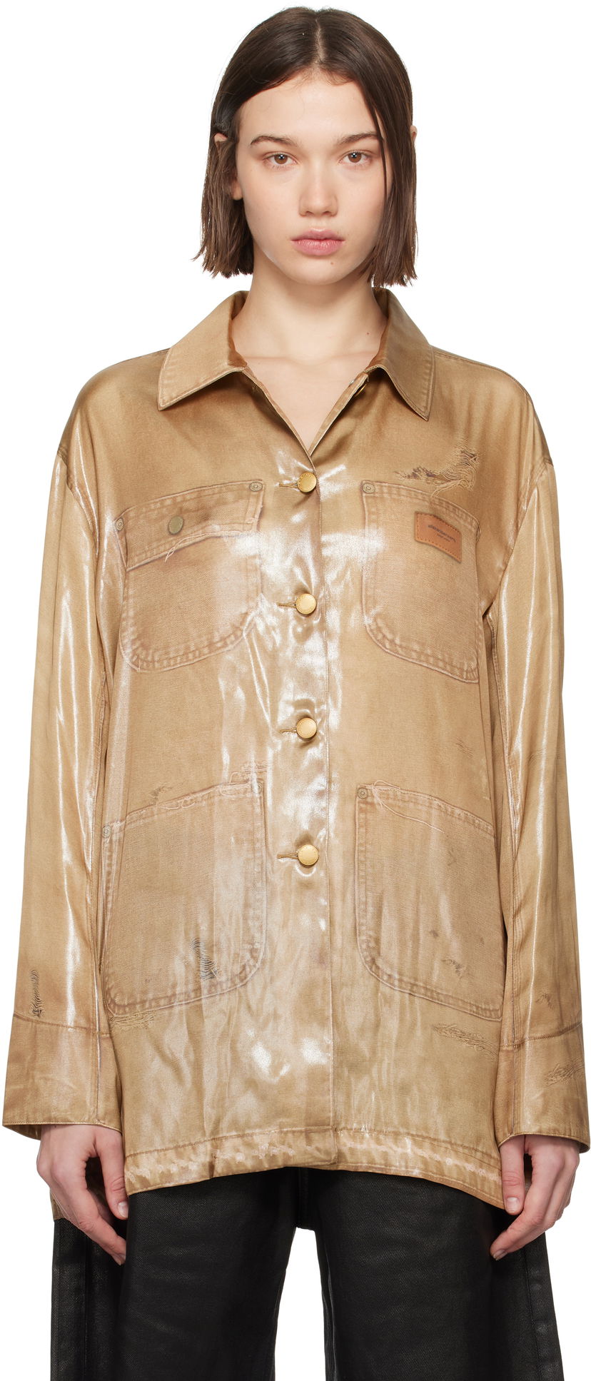 Сорочка Alexander Wang Trompe L'oeil Long Sleeve Shirt бежевий | 1WC3242550