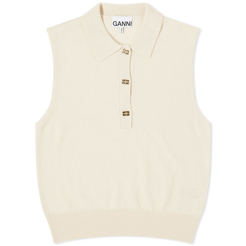 Cветр GANNI Cashmere Mix Sleeveless Polo Vest бежевий | K2131-354