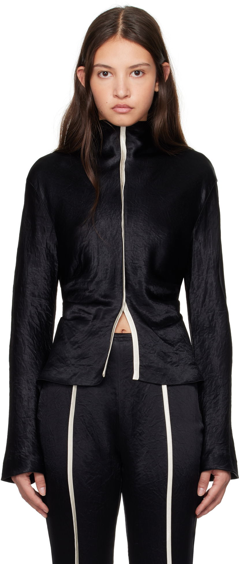 Футболка Nanushka Satin Turtleneck Top чорний | NW24FWSH33799