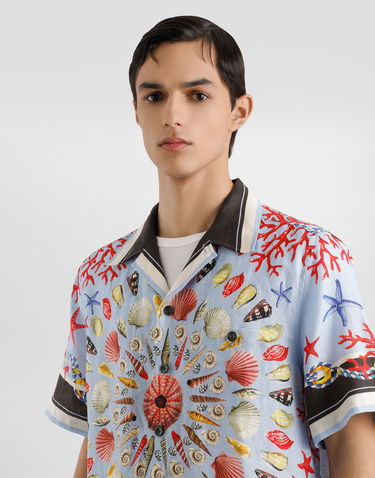Сорочка Dolce & Gabbana Dolce & Gabbana Linen Canvas Shirt with Shell Print Синій | G5JH9TFP4NRHC5PJ, 3