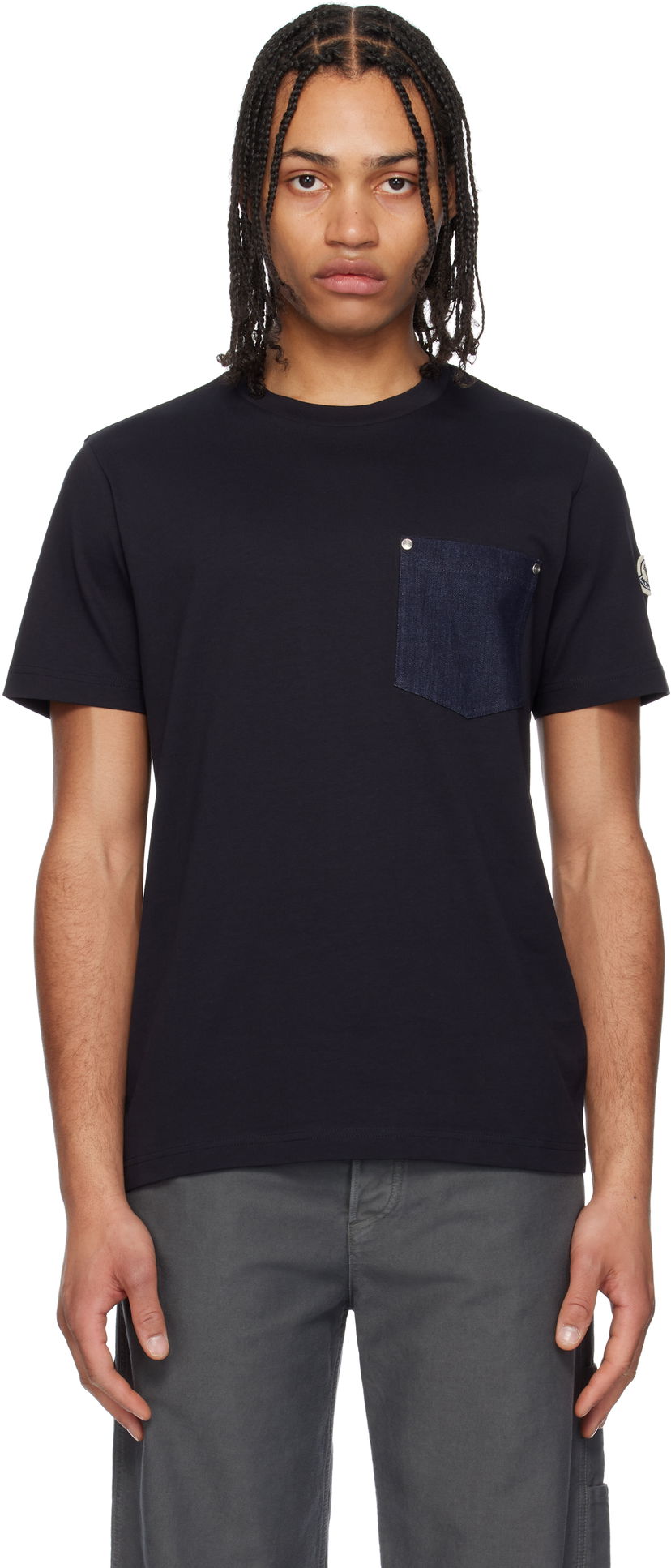 Футболка Moncler Moncler Cotton & Denim Pocket T-Shirt темно-синій | K10918C0003989AKK