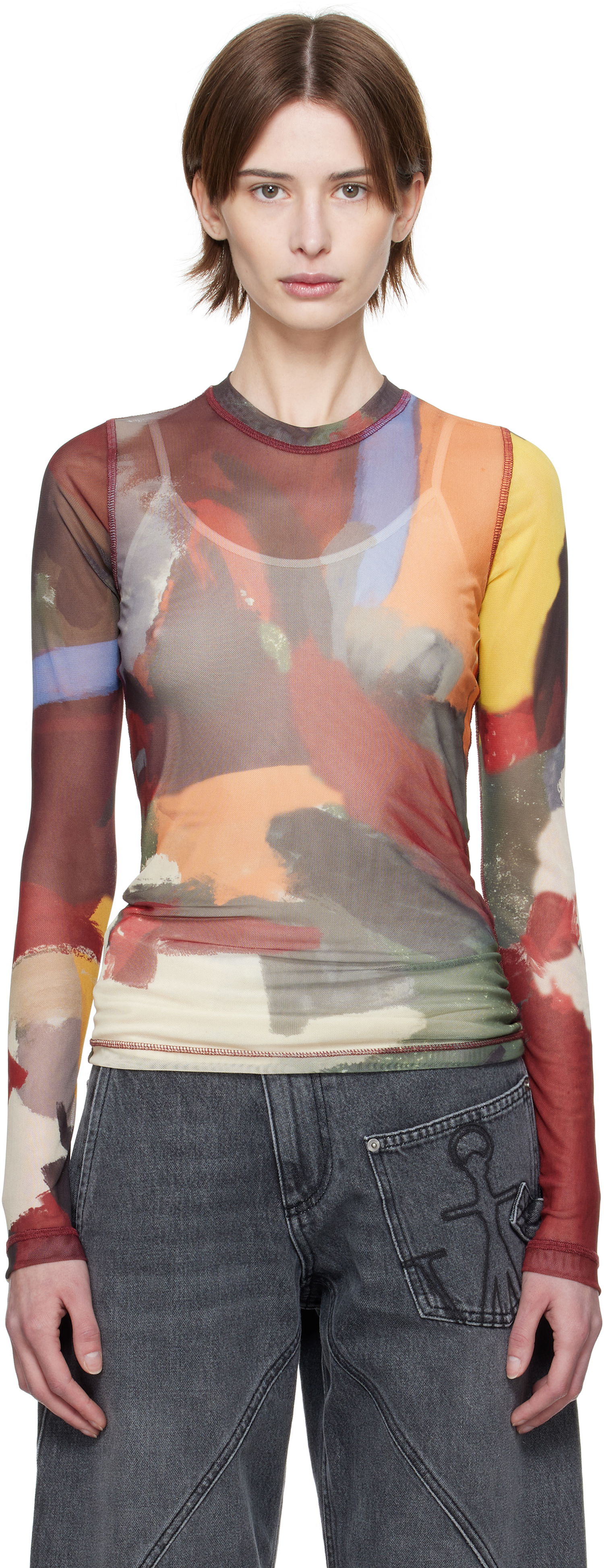 Футболка JW Anderson JW Anderson Abstract Print Sheer Long Sleeve T-Shirt Різнокольоровий | JO0138-PG1723, 0