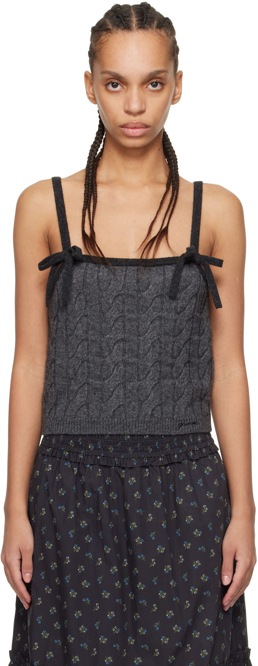Безрукавка GANNI Gray Cashmere Mix Strap Tank Top чорний | K2417