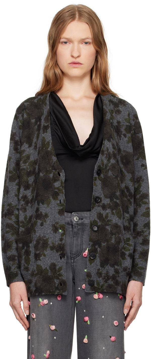 Cветр Blumarine Floral Print Knit Cardigan Сірий | A444M105U