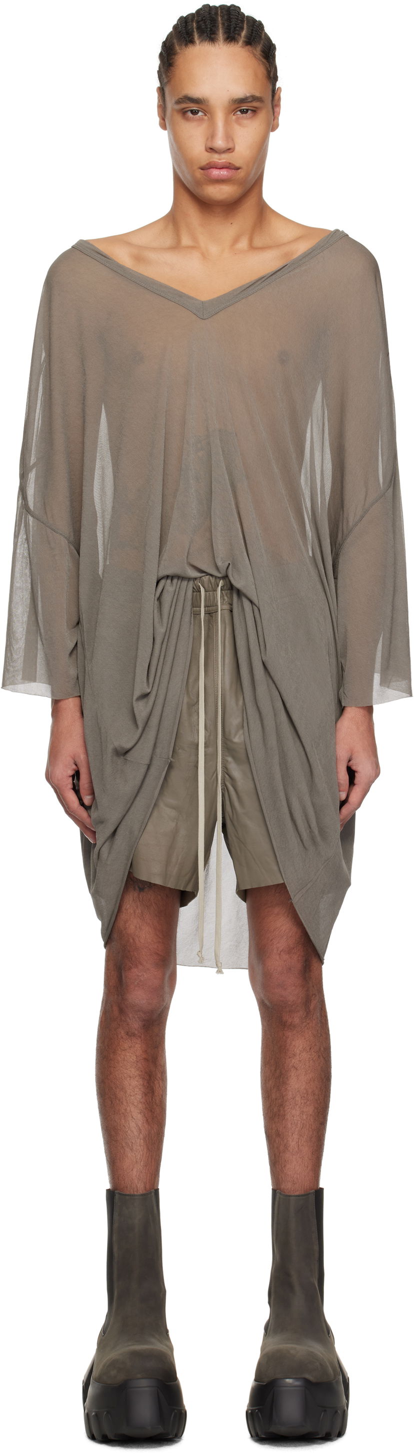 Футболка Rick Owens Rick Owens Hollywood Tommy V-Neck T-Shirt Сірий | RR01E5279 JCR