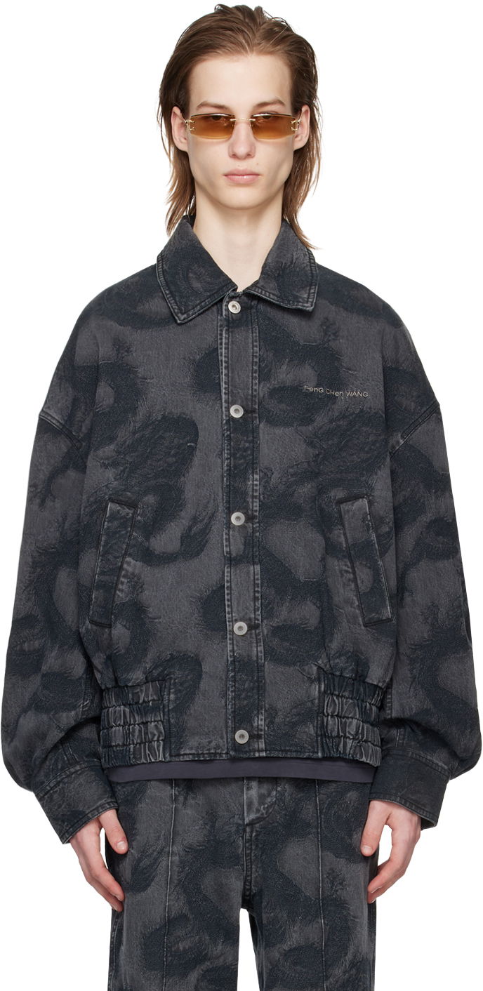 Куртка Feng Chen Wang Feng Chen Wang Dragon Print Denim Jacket Сірий | FUS17JK11