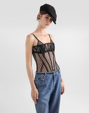 Сорочка Dolce & Gabbana Dolce & Gabbana Mesh Tulle Corset Top чорний | F7AG8TFLSK8N0000, 3