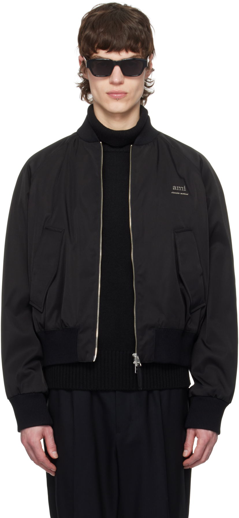Куртка бомбер AMI AMI Twill Bomber Jacket чорний | HJK012.PA0007