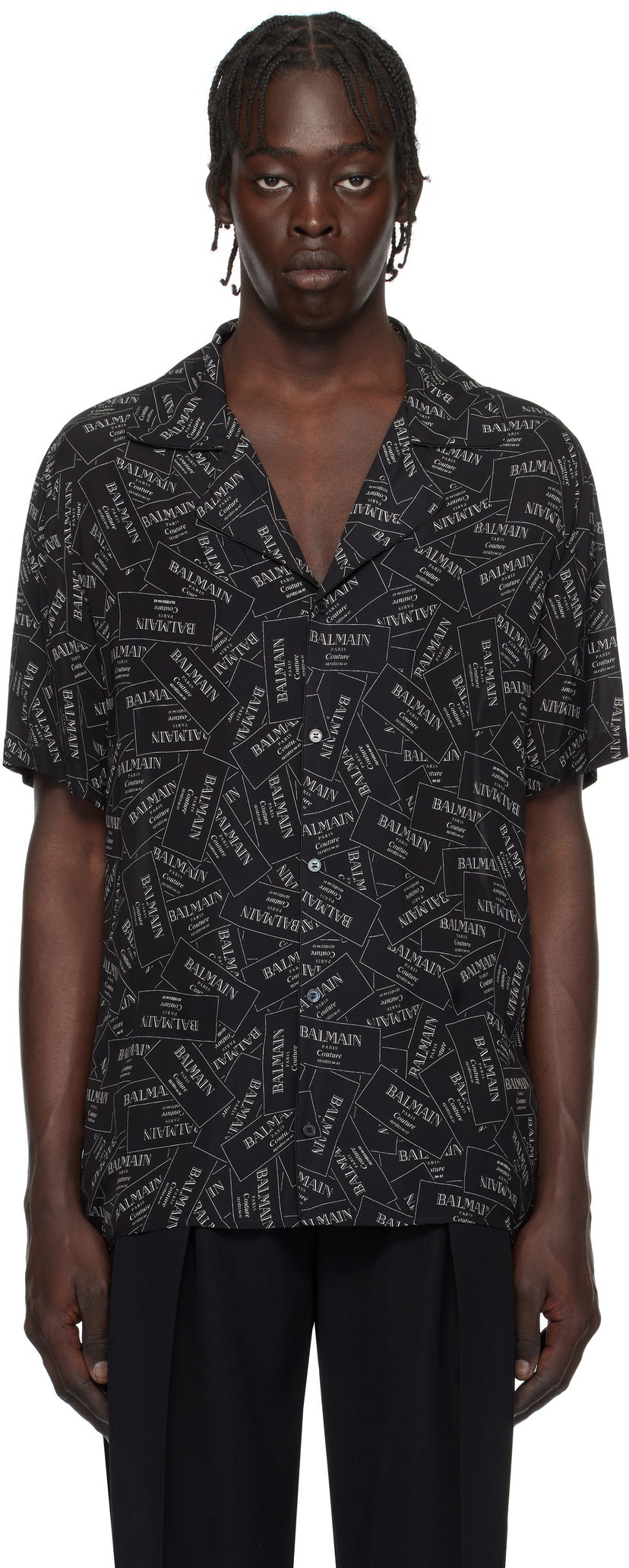 Сорочка Balmain All-Over Label Print Shirt чорний | EH1HN070VH56