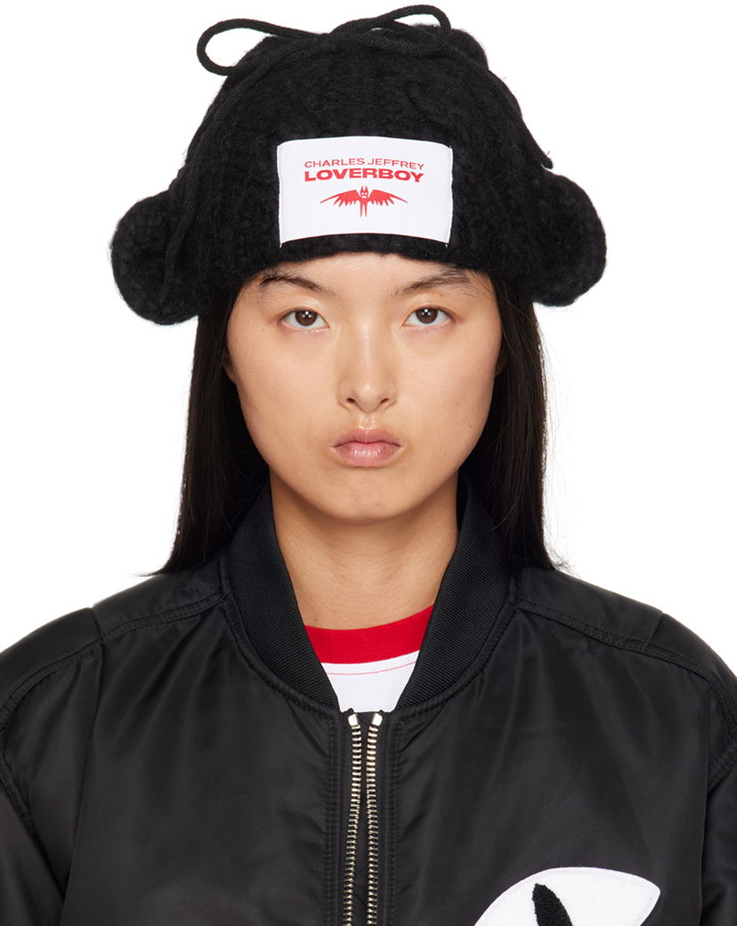 Шапка Charles Jeffrey Loverboy Black Chunky Aviator Beanie чорний | 42130201