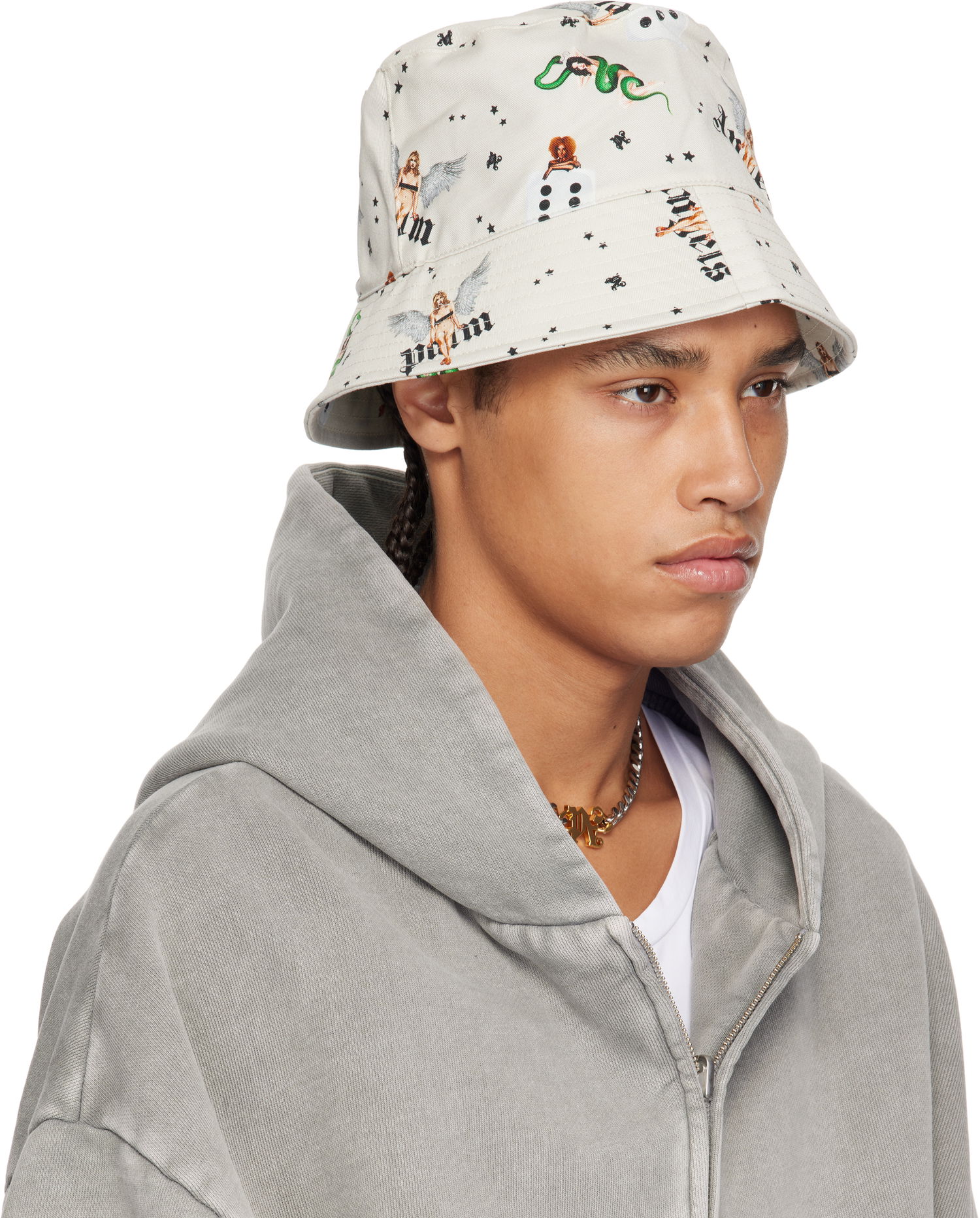 Капелюх Palm Angels Palm Angels Pin Up All Over Print Bucket Hat бежевий | PMLA039S25FAB0040B84, 1