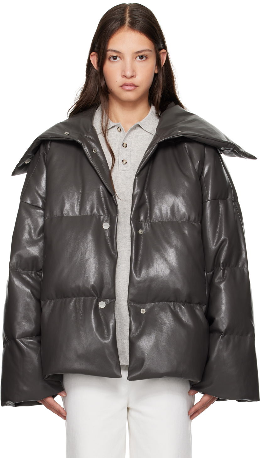 Пуховик Nanushka Nanushka Alora Down Vegan Leather Jacket Сірий | NW24FWOW31669